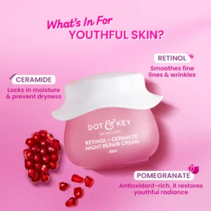 DOT & KEY Retinol Night Repair Cream with Ceramides 60ml. Suitable for: Normal, Oily & Combination
