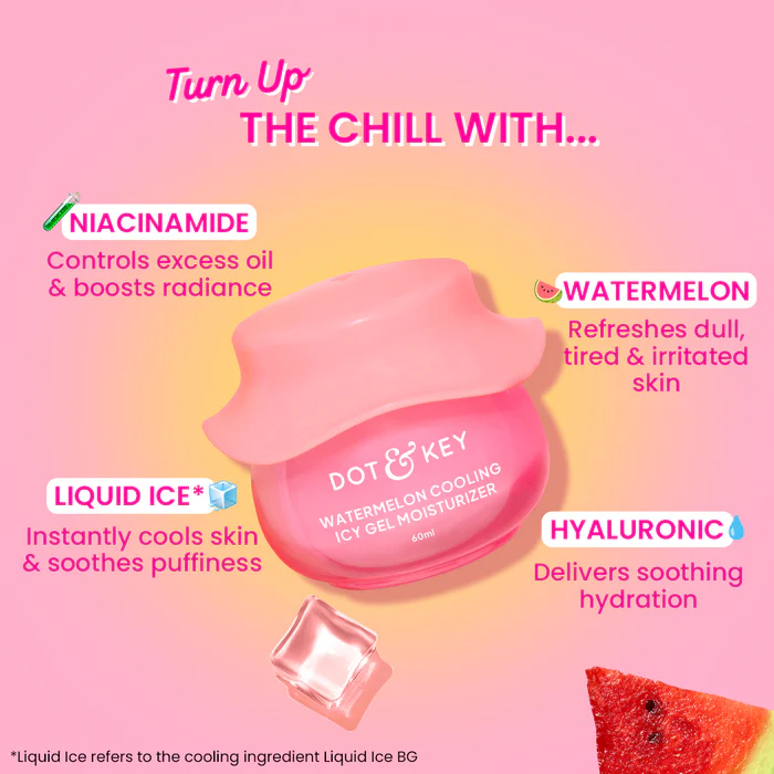 DOT & KEY Watermelon Cooling Icy Gel Moisturizer With Hyaluronic Suitable for: Oily & Combination 60gm - Image 4